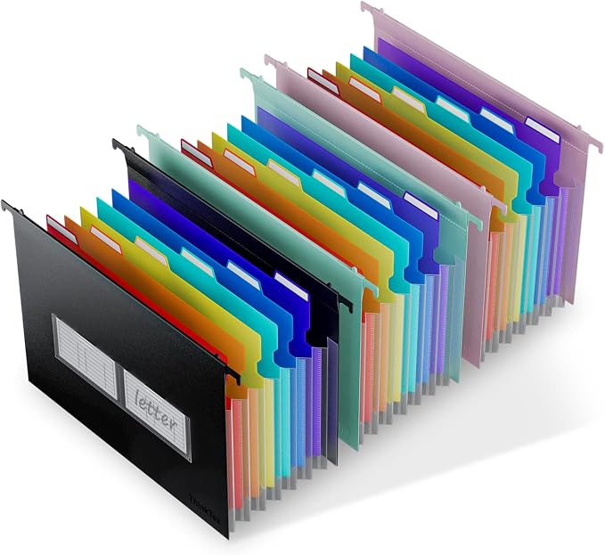 ThinkTex Plastic Expanding Hanging File Folders, 7 * 1.2" Accordion Pockets | Large Capacity, Multi-Color Tabs, Letter Size for Filing Cabinet - 3 Packs 3 Colors by ThinkTex