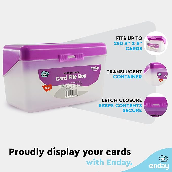 Enday Index Card Box Purple 3x5 Index Card Holder, Index Card Organizer, Flash Card Holder, Holds 250 Cards. (36 PC) - Image 3