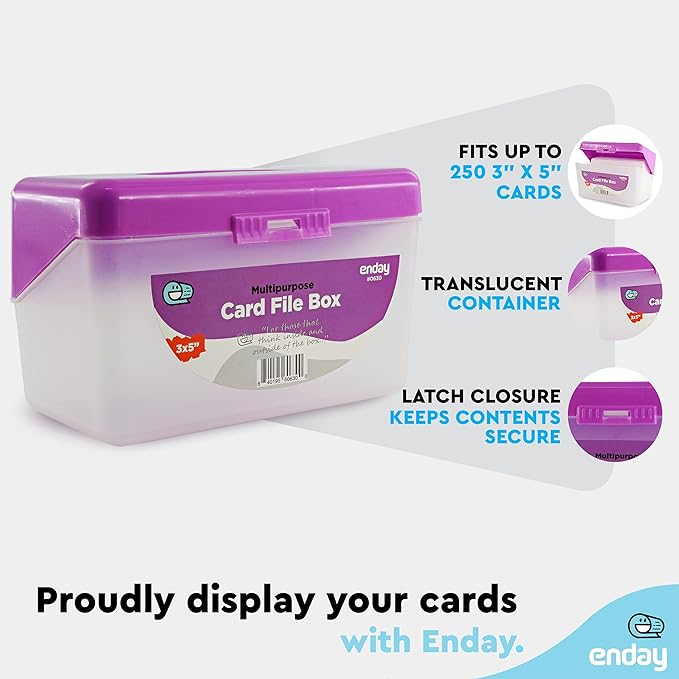Enday Index Card Box Purple 3x5 Index Card Holder, Index Card Organizer, Flash Card Holder, Holds 250 Cards. - Image 4