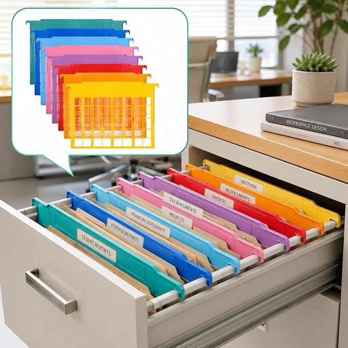 party greeting 16 Pack File and Folder Dividers 9.4x12.7 Inch Plastic Hanging Filing Cabinet Dividers Organizers Insertable File Separators Supplies for Office Drawer Organization (Rainbow) - Image 7