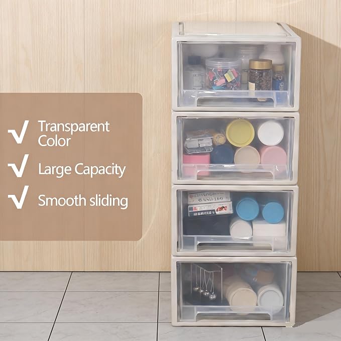 4-Pack Stackable Desktop Storage Drawer Organizer, 12-Quart | Clear Plastic Bins with Pull-Out Drawers, Stackable Containers for Cabinet, Desk, Shelf, Cupboard, or Dresser Organization - Image 6