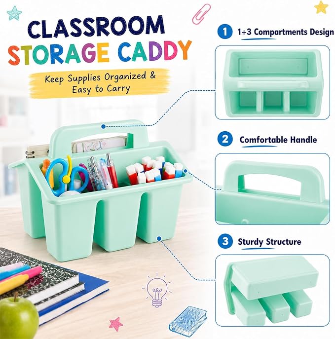 gisgfim 8 Pack Classroom Caddy Storage Basket with Handle 4 Compartment Storage Caddy Plastic Arts Crafts Caddies Protable Classroom Craft Caddies for Kids Schools Art Craft Supplies(Pastel) - Image 3