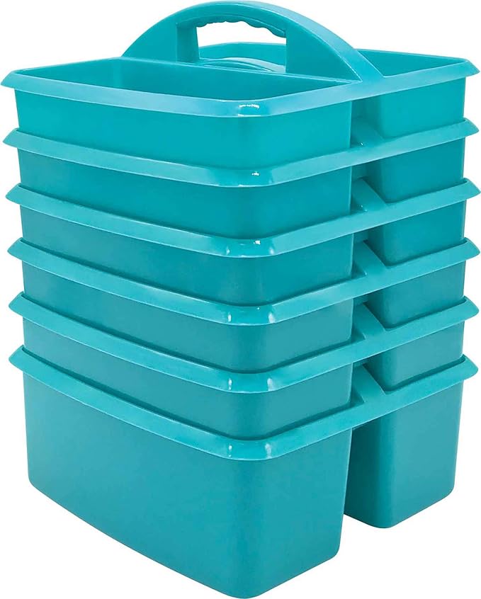 Teacher Created Resources Teal Portable Plastic Storage Caddy 6-Pack for Classrooms, Kids Room, and Office Organization, 3 Compartment by TeacherCreatedResourcesOS