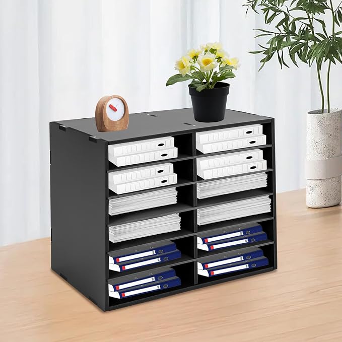 Mail Sorter Desktop, Black Mailbox for Classroom, 12 Compartments Literature Organizer, Desktop File Sorter, Paper Organizer for Home School Office (12 Slots Black) - Image 2