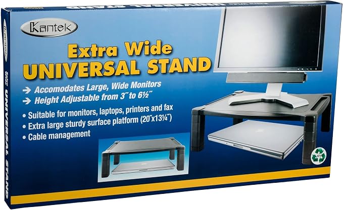 Kantek Extra Wide Single Level Height-Adjustable Monitor/Laptop Stand, 20-Inch Wide x 13.25-Inch Deep x 3 to 6.5-Inch High, Black (MS500) - Image 8