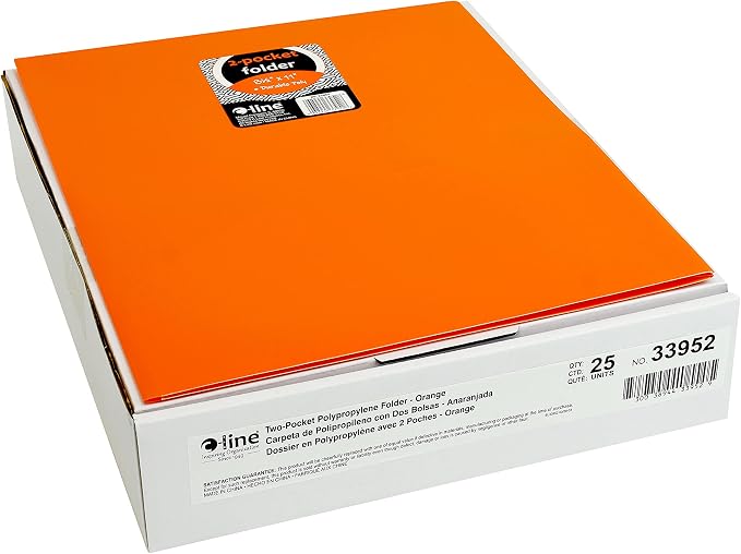 C-Line Two-Pocket Heavyweight Poly Portfolio, For Letter Size Papers, Includes Business Card Slot, 1 Case of 25 Portfolios, Orange (33952-25) - Image 2