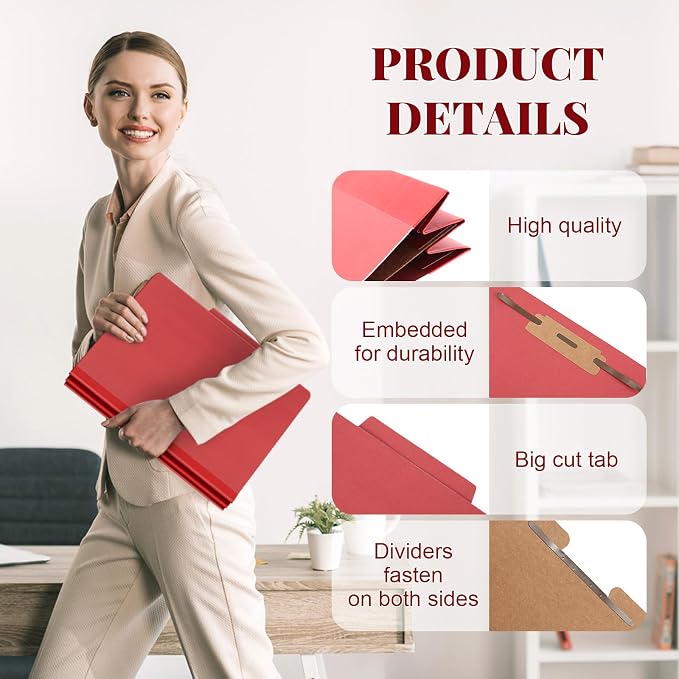 48 Pcs Skyygemm Classification Folder Letter Size, 1 Divider,Red | Back to School Supplies, File Organizer with Fastener, Expanding File Organizer Bulk for Office Employee, Staff, Teacher - Image 4