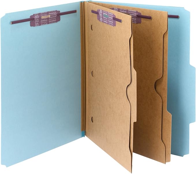 Smead Pressboard Classification File Folder with SafeSHIELD Fasteners, 2 Pocket Dividers, 2" Expansion, Letter Size, Blue, 10 per Box (14081) by SMEAD