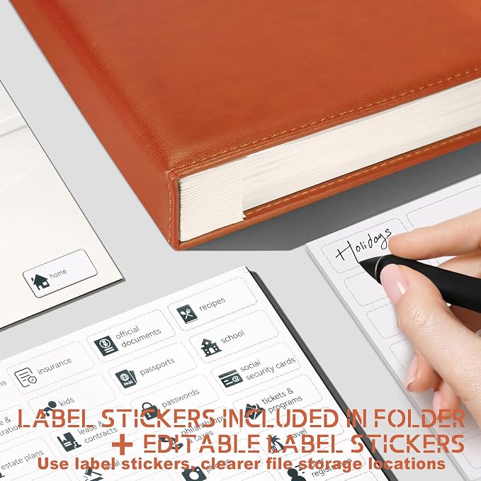 JOYCE Important Document Organizer 14 Expanding Pockets,Brown | Waterproof leather binder with 13 Card Slots for Passports, Birth Certificates, Tax Files and Wills - Image 5