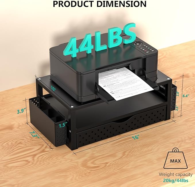 WALI Monitor Stand Riser with Drawer and 2 Pen Holders, Desk Organizers and Accessories for Computer, Printer, Laptop Stand for Home Office Supplies, (PTT004-B), 1 Pack, Black - Image 2