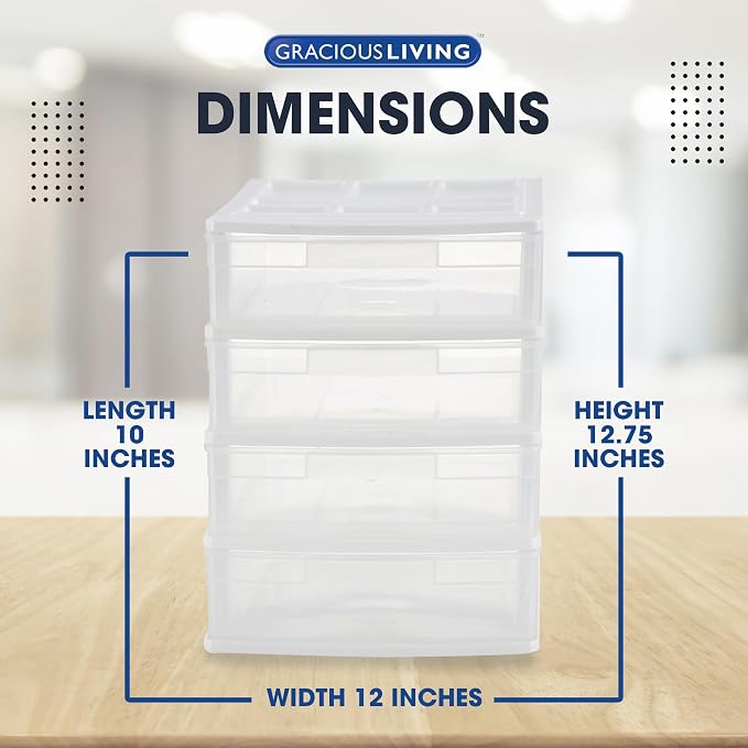 Gracious Living 4 Drawer Desktop & Countertop Organizer w/Organization Lid for Craft Storage, Office Supplies & School Supplies, White/Clear (4 Pack) - Image 3