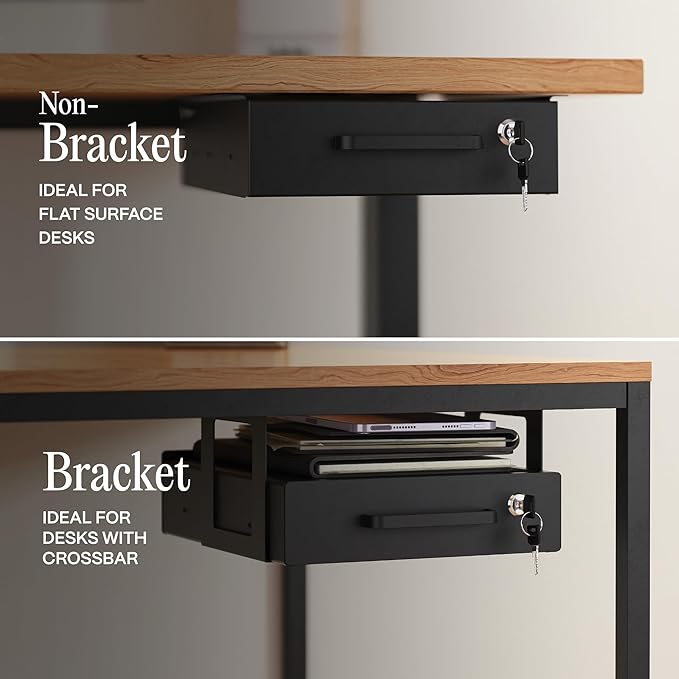Under Desk Drawer Slide-Out – Lockable Metal Storage Drawer with Cable Management for Office & Home (Single, Non-Bracketed) - Image 5