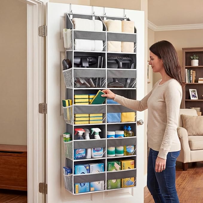 5-Tier Over Door Organizer, 10-Compartment Wide Storage Rack | 20" wide, 80 lbs for heavy family use, 10 side pockets, fits doors for closet, nursery, entryway, dorm, RV, laundry room - Image 6