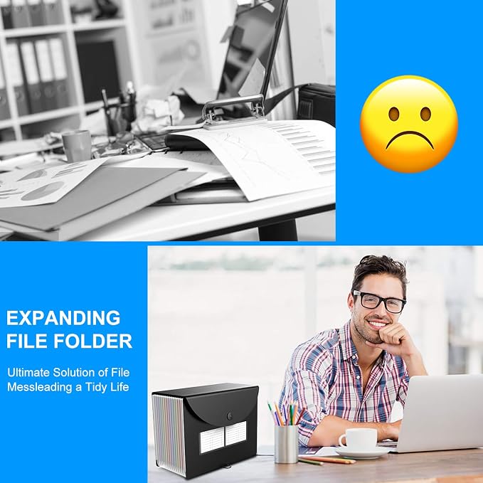Accordion File Folder, 12 Pocket Expanding Desktop File Keeper with Labels, Portable Monthly Bill Receipt Document Storage Organizer, Letter/A4 Size - Image 7