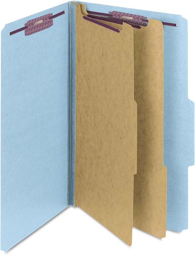 Smead Pressboard Legal Size File Folders with SafeSHIELD Fasteners, 2 Dividers, 2" Expansion, Office Folders, Paper Holder, Blue, 10 per Box (19030) - Image 4