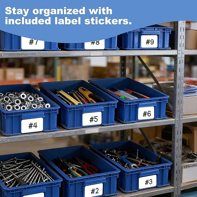 Heavy Duty Storage Bins, 1-Pack Stackable Tool Storage Box for Hardware, Screws, Nuts and Bolts, Space-Saving Straight Wall Container for Garage, Workshop & Factory, 13.5"L × 10.3"W× 5.1"H, Blue - Image 4