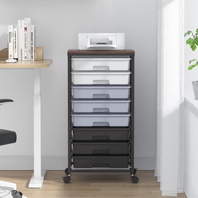 SYKIARIOL Rolling Cart with Drawers,8 Drawers Utility Cart,Grey Gradient | Craft Organizers and Storage with Wooden Tabletop for Living Room,Classroom,Bedroom,Bathroom,Dorm,Office - Image 8