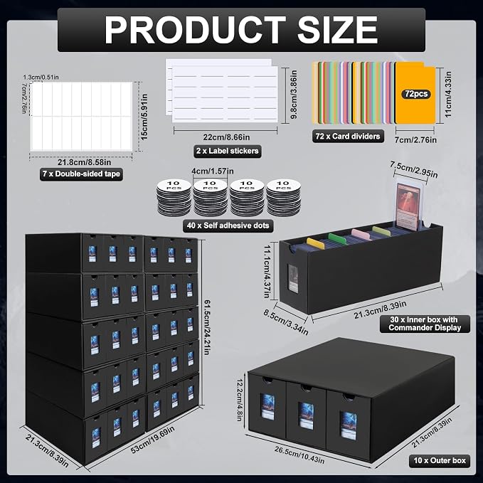 Card Storage Box, 17000+ Trading Card Storage 3400+ Toploader Card Storage Box for Commander Display,with 72 Dividers, Labels & Tapes,Fit for TCG, PTCG, MTG - Image 2