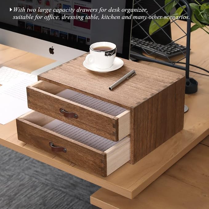 DDYURI Wood 2 Drawer Desktop Organizer Cabinet - Desk Storage Box for Kitchen Counter, Dresser Tabletop - Wooden File Organizer Printer Machine Stand for Office Accessories Chest Dark (FAX2C-DK) - Image 5