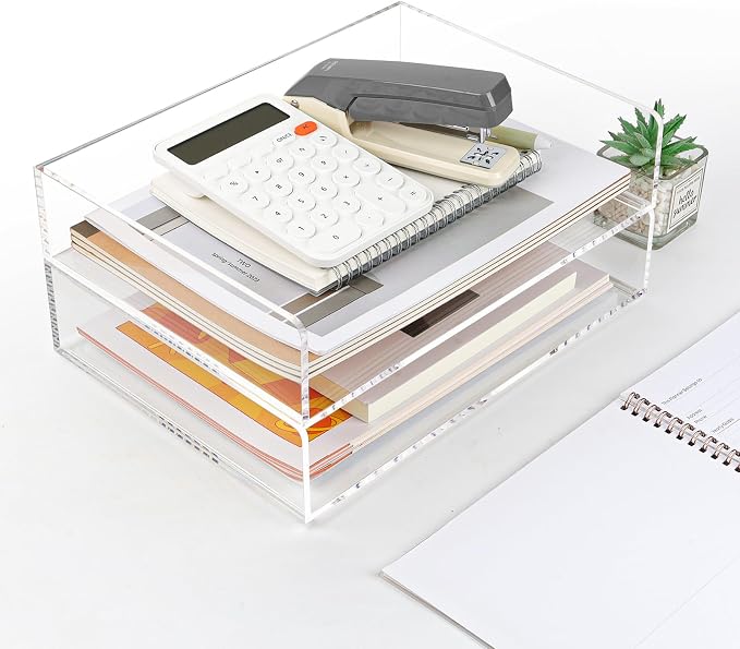2 Pack Acrylic Paper Tray Organizer for Desk Clear File Organizer,Acrylic Desk Organizers and Accessories Sorter,Perfect for File Paper, Ipad, Letter, A4 Office File, Books, Notes. by Unknown