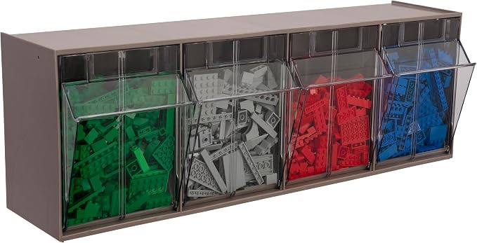 Akro-Mils TiltView Plastic Storage Cabinet with 4 Tilt Out Bins, Horizontal Plastic Parts Organizer, Teacher Toolbox, and Office Supply Organizer, 23-5/8" W x 8-3/16" H x 6-3/4" D, Mocha Raspberry - Image 5