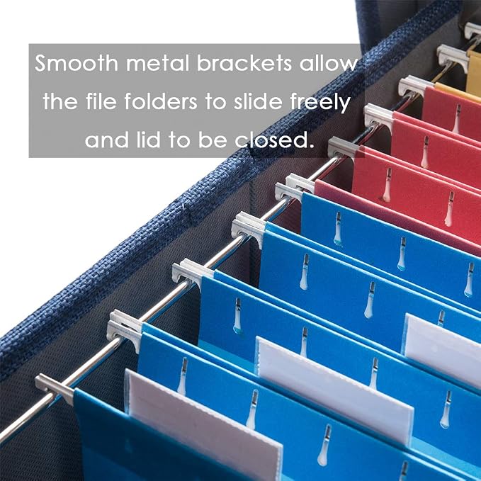 File Organizer Box - Set of 1 Collapsible Decorative Linen Filing Storage Hanging File Folders with Lids Office Cabinet Letter/Legal Size Navy Blue (17x14x11.2 inch) - Image 4