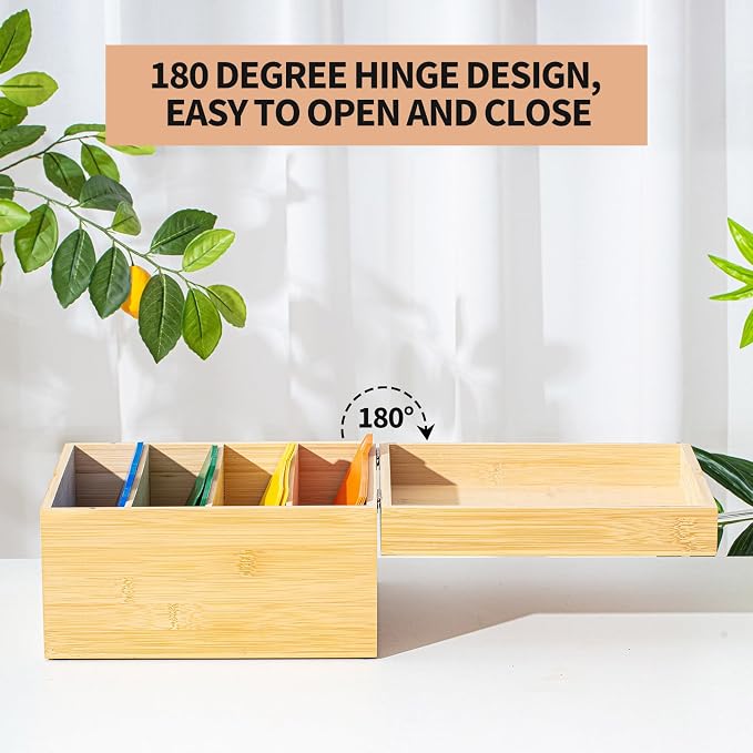 5 x 8 Inch Index Card Holder Set, Bamboo Organizer Box with 50 Dividers & 2 Sheets Alphabet Number Stickers File Note Holders, Holds 1200 Cards for Office Business Home Kitchen, Wooden Color - Image 2