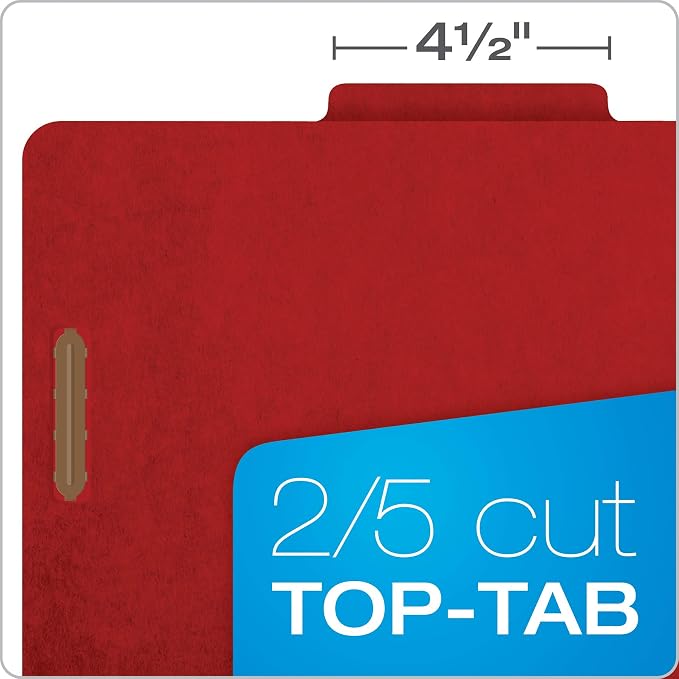 Pendaflex Pressboard Classification File Folders, 3 Dividers, 2" Embedded Fasteners, 2/5 Tab Cut, Letter Size, Bright Red, Box of 10 - Image 5