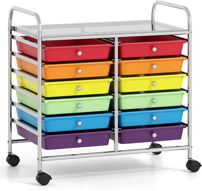 GOFLAME 12-Drawer Rolling Storage Cart, Multifunctional Art Craft Organizer Cart, Mobile Utility Storage Cart with Removable Drawers & Lockable Wheels, Craft Cart for Home Office School, Multicolored by GOFLAME