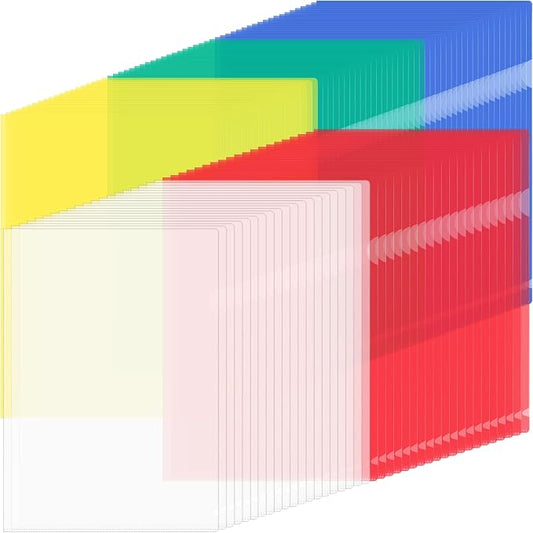 100 Pack Plastic Document Folders Colored Clear File Folders Plastic Pockets Sleeves Letter Size 8.7 x 12.2 Inches A4 Assorted Colors for Office Supplies (Multicolor) by Fainne