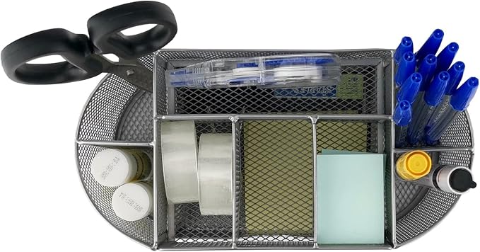 D.RECT Desk Organiser, Pen Holder, Pen Holder, Table Organiser Made of Metal, Office Tray with Note Holder Mesh, 350 x 297 x 275 mm, Silver - Image 5