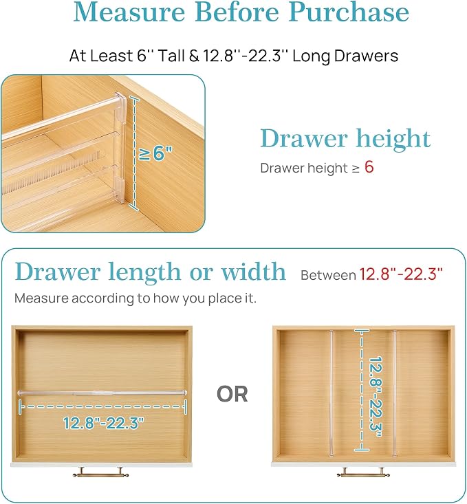Vtopmart 6" Tall Upgrade Drawer Dividers, 12.8"-22.3" Expandable, 10 Pack | Deep Drawer Organizer, Big Drawer Separator, Clear plastic Adjustable Storage Divider for Dresser, Baby Supplies, Kitchenware - Image 2