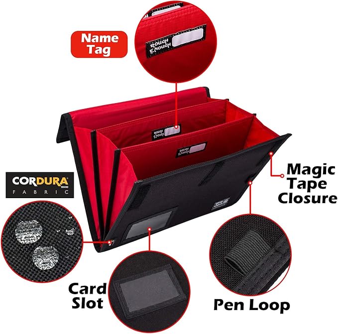 Rough Enough Expanding File Folder, Accordion Document Organizer, Black | Water-Resistant, 13 x 10 in for A4/Letter, 3 Dividers with Name Tags, Pen Loop & Card Slot, Portable for Work, Home & Travel - Image 2