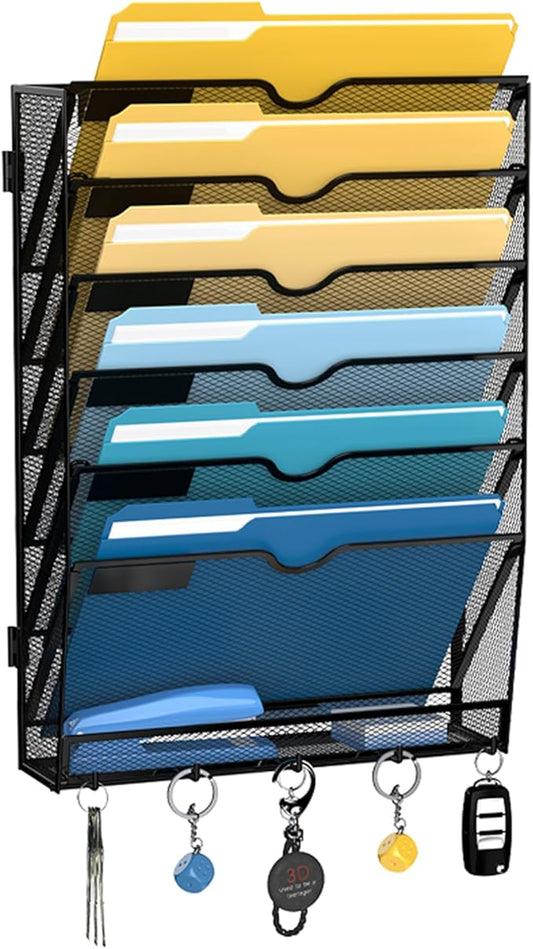 7-Tier Hanging Wall File Organizer with Hooks for Office Organization | Mesh Wall File Holder, Mail Organizer Wall Mounted for Papers, Documents, Folders and Magazines in Home Office, Classroom by SUPEASY