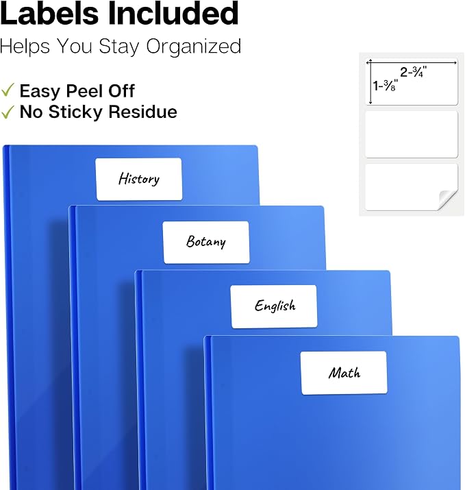 Dunwell Plastic 2-Pocket Folders with 3 Prongs, Blue, 12 Pack | Durable Acid-Free Poly with Fasteners, Long-Term School & Office Use, Labels Included - Image 5