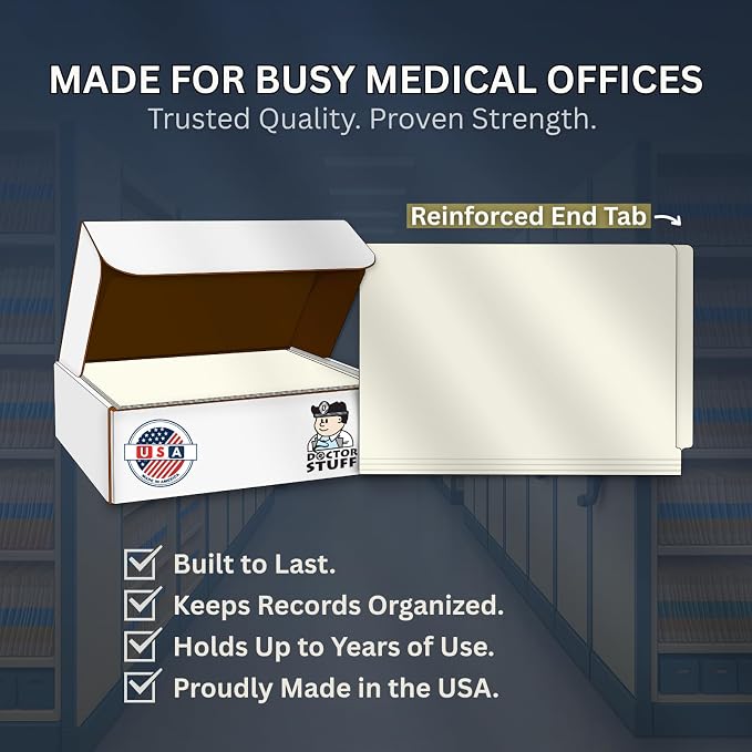 White File Folders, Doctor Stuff, Legal Size Reinforced End Tab Folder with 2" Bonded Fastener on Inside Front and Back, 14 pt Stock, Carton of 250 - Image 8