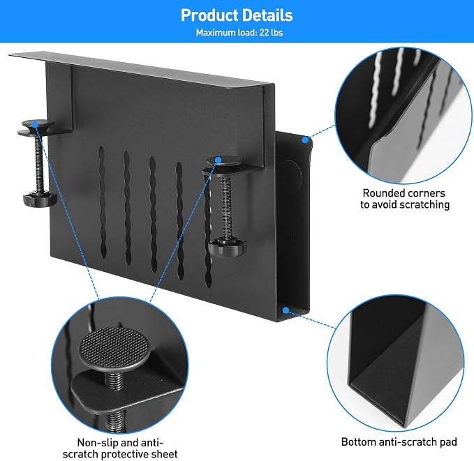 MAXECHO Desk Side Storage, Under Desk Laptop Mount, Table Side Hanging File Organizer, No Drill Clamp On Cable Management Tray, Laptop Holder with Magnetic Pen Holder for Office and Home, Load 22 Lbs - Image 4