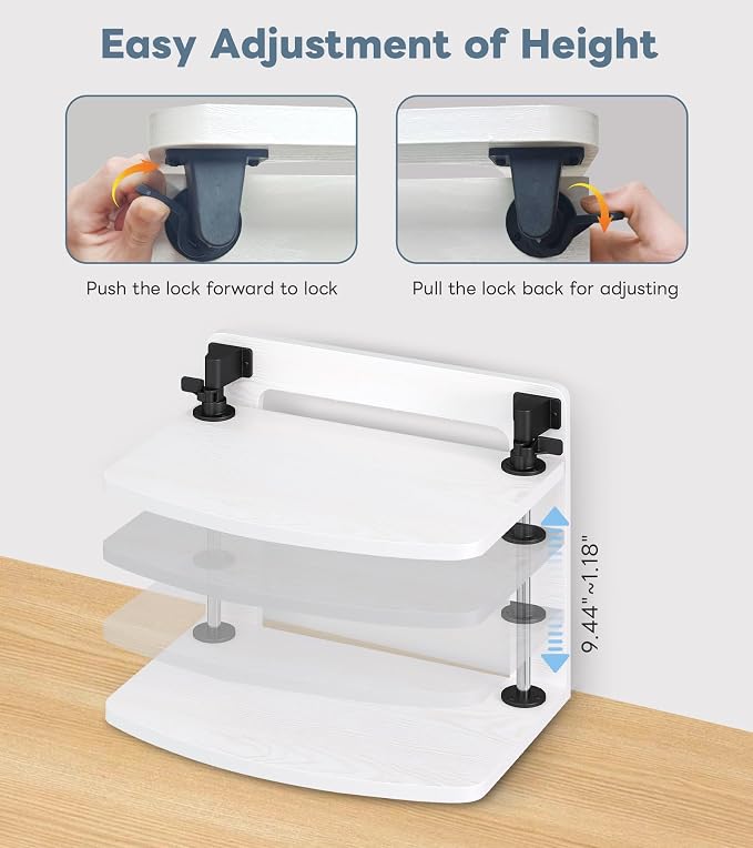 Computer Monitor Stand Riser for Reduced Neck Strain, Adjustable Height Desk Shelf Organizer Monitor Riser Stand for PC Monitor - Not for Laptop - Withe - Wood Grain, MR01-M - Image 4