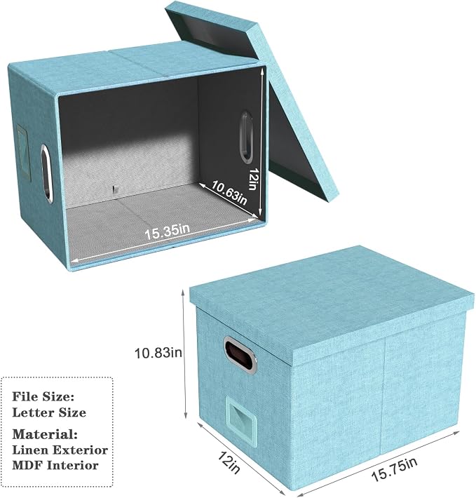 2 Pack File Storage Organizer Box,Filing Box,Portable File Box with Lid,Fit for Letter/Legal File Folder Storage,Light-blue-Box only - Image 5