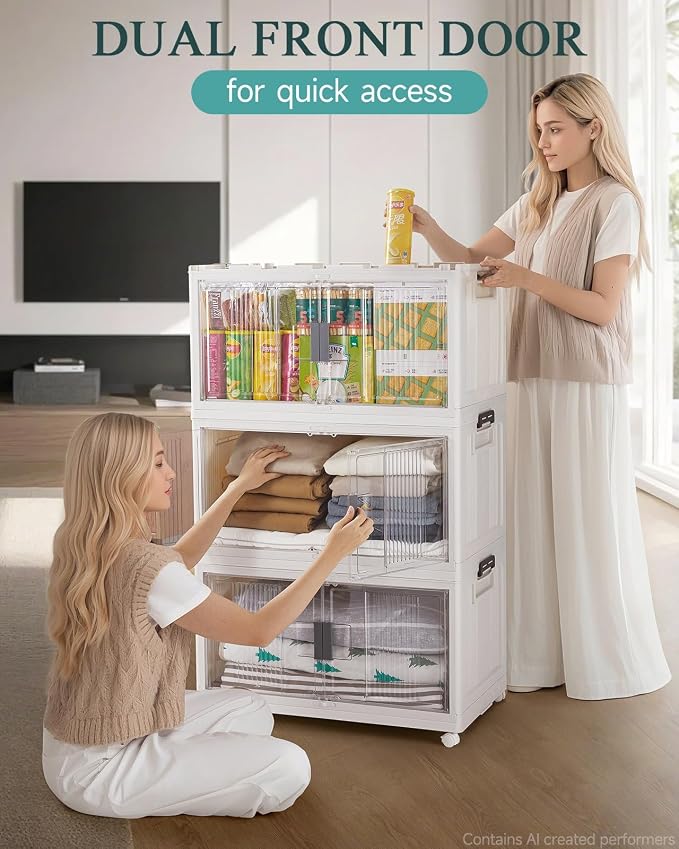 OlarHike 97QT Storage Bins with Lids for Closet, Office, Shelves, 4 Pack | Multi-Lid, Lockable Stackable, Large Capacity, Doors & Wheels, Garage, School, Foldable Containers & Organizers, Warehouse - Image 7
