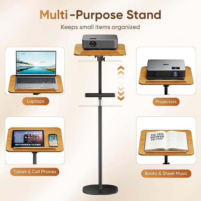 2 in 1 Adjustable Floor Book Stand & Music Stand with Removable Tray, 19.7" to 51.2" Foldable Reading Book Holder with Page Clips for Laptop, Cookbooks, Sheet Music, Wooden Podium Stand for Projector - Image 4