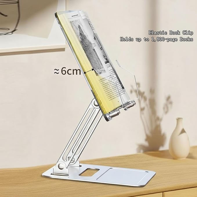Adjustable Desktop Book Stand, Aluminum Reading Document Holder with Foldable Base, Book Holder, Foldable Desktop Riser for Laptop, Recipe, Textbook (Rose) - Image 3