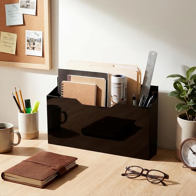 Feifeiya 2 Pcs Black Acrylic File Holder Wall Mount Mail Magazine Organizer File Holders with Screw Wall Office Document Storage Magazine Brochure (14"x8.3"x2.4", Widening Horizontal, Black ) - Image 5