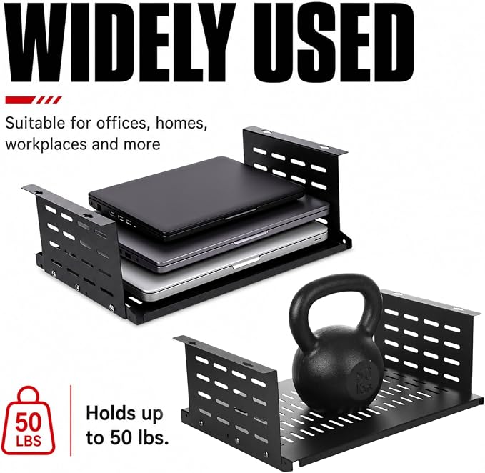 Under Desk Computer Mount for Small Form Factor Sff Computers and Pcs, Using Space 16.7" x H 6" x D 12" Mount Shelf Organizer for Office Home Workstation Gaming Stand up Desk - Image 5