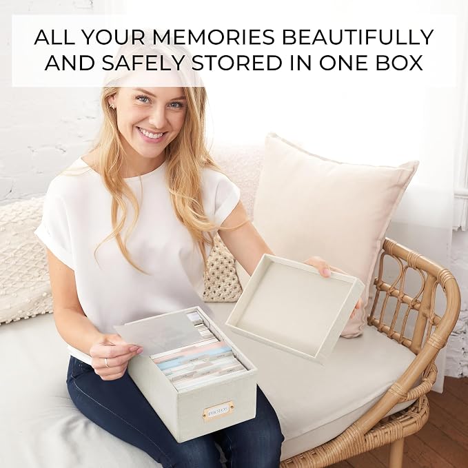 ZICOTO Decorative Photo Storage Box - Sturdy Linen Photo Organizer with Dividers is Perfect to Store Up to 850 Pictures and 4x6 Photos - Portable Scrapbook Storage Containers with Lid - Image 3