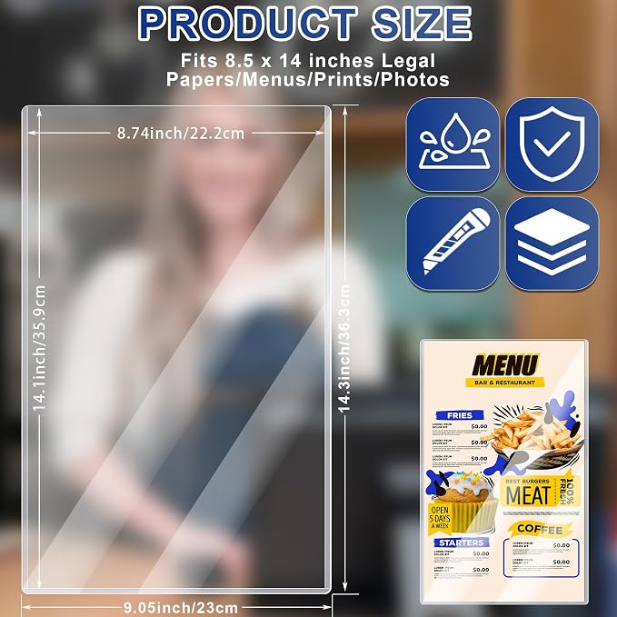 AKONEGE 25PCS Menu Covers 8.5" x 14" Rigid Print Protectors Clear Plastic Page Sheet Protectors for Legal Size Paper, Top Loading Hard Plastic Paper Sleeves for Poster Document Photo Birth Certificate - Image 2