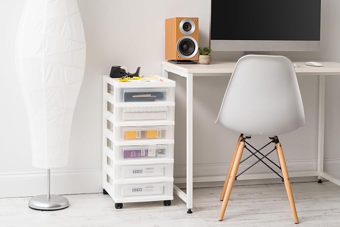 IRIS USA 6-Drawer Rolling Storage Cart, White/Clear | Keep craft supplies, office essentials, classroom items, and accessories organized with easy-access drawers for daily use - Image 2