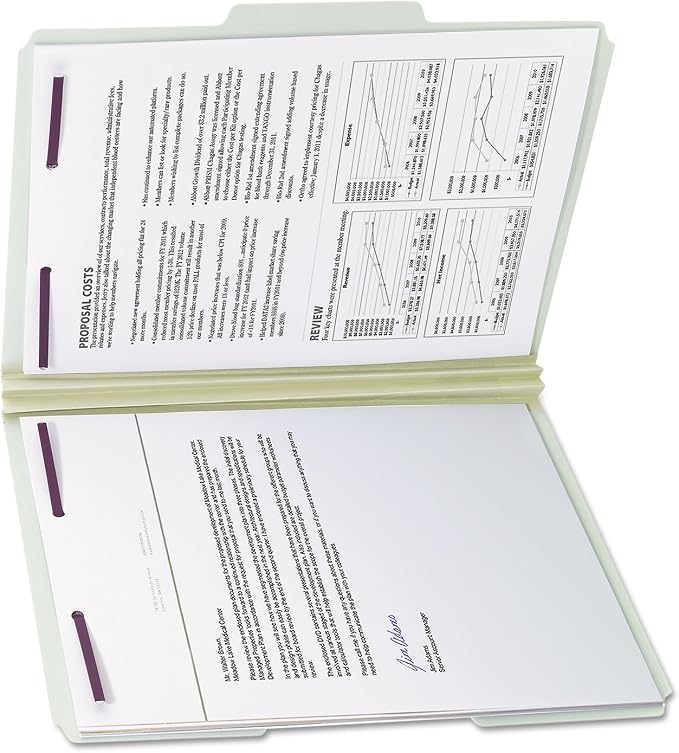 Smead Pressboard Fastener File Folder with SafeSHIELD, 1/3 Cut Tab, 51 Mm Expansion, Letter Size, Gray, Green, 25 Count, 14934 - Image 5