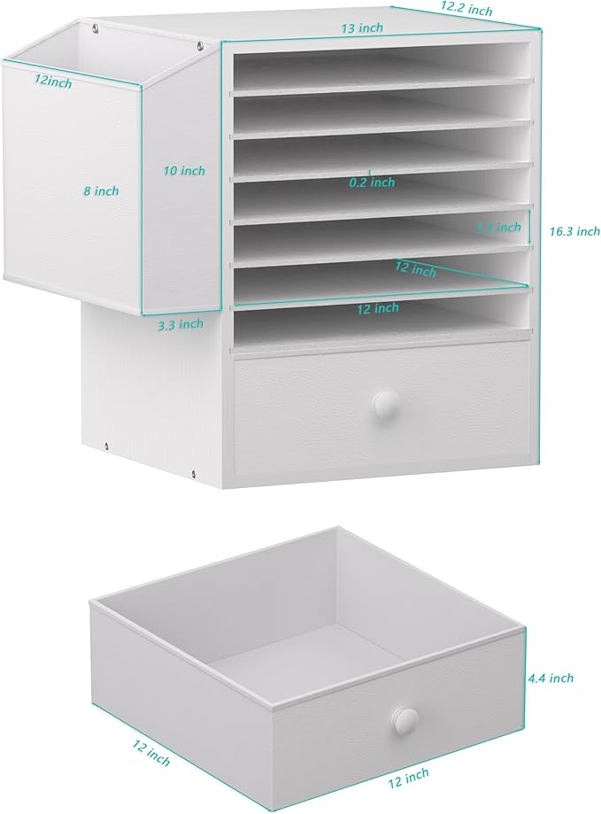Unionly 12x12 Scrapbook Paper Organizer with drawer for Office,Classroom | 7 Tier Adjustable cardstock storage,Wooden mail sorter with name slot,paper storage organizer for school,classroom,office - Image 5
