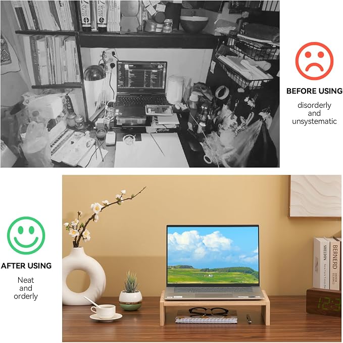 KIRIGEN Wood Monitor Stand Riser for Desk, 15.39 Inch, Natural 39-NA - Image 3